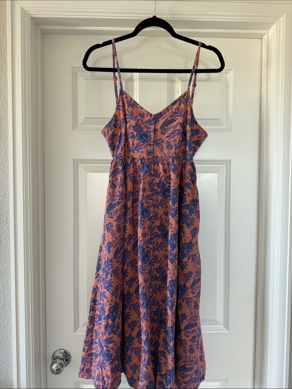 Universal Thread Coral Midi Dress with Navy Floral Print